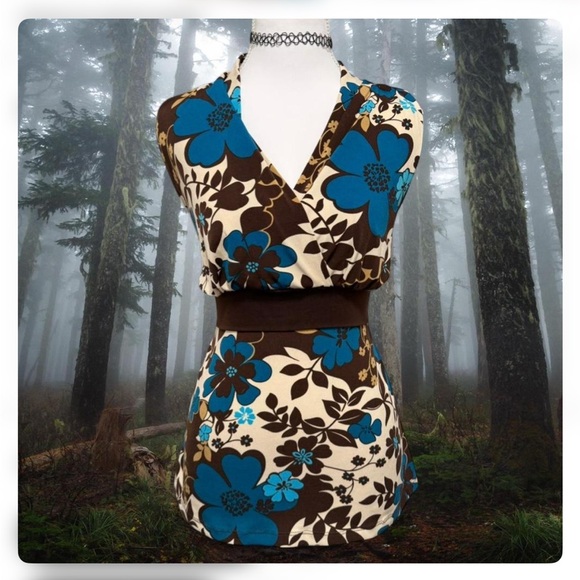 Agenda Tops - Agenda Floral Dress with Blue and Brown Design